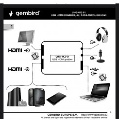 GEMBIRD UHG-4K2-01, HDMI 4K Grabber - Prevodník