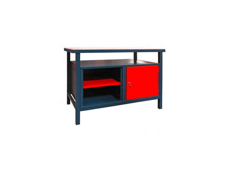 Dielenský pracovný stôl so skrinkou s dvierkami a odkladacím priestorom, antracit / červená