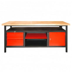 Pracovný stôl XL1700 so zásuvkami, skrinkou s dvierkami a odkladacím priestorom, antracit / červená