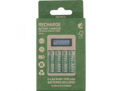 DELTACO C704A4 Nabíjačka batérií USB + 4x AA