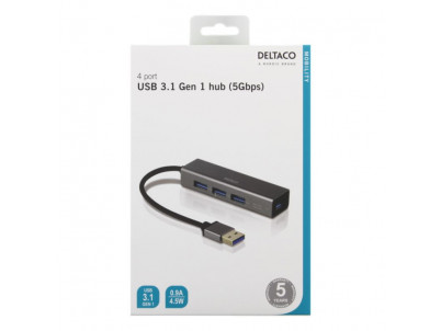 DELTACO UH-486, USB Hub, 4x USB Type A, šedý
