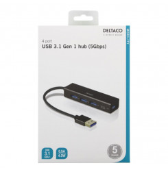 DELTACO UH-487, USB Hub, 4x USB Type A, čierny
