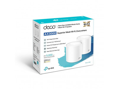 WiFi router TP-Link Deco X60(2-pack) AX3000, WiFi 6, 2x GLAN, / 574Mbps 2,4GHz/ 2402Mbps 5GHz