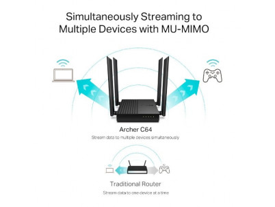 WiFi router TP-Link Archer C64 AC1200 dual AP/router, 4x GLAN, 1x GWAN/ 400Mbps 2,4/ 867Mbps 5GHz