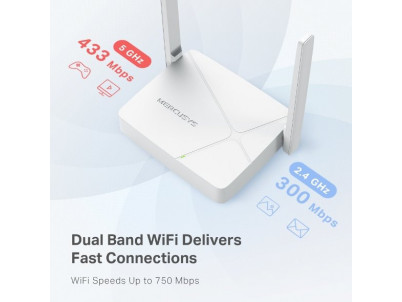 WiFi router TP-Link MERCUSYS MR20 AC750 dual AP/router, 2x LAN, 1x WAN/ 300Mbps 2,4/ 433Mbps 5GHz