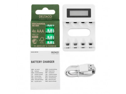 DELTACO C704A4, Nabíjačka batérií, USB + 4x AAA