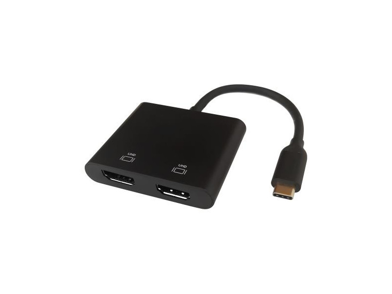 DELTACO Adaptér USB Type C/2x HDMI, čierny