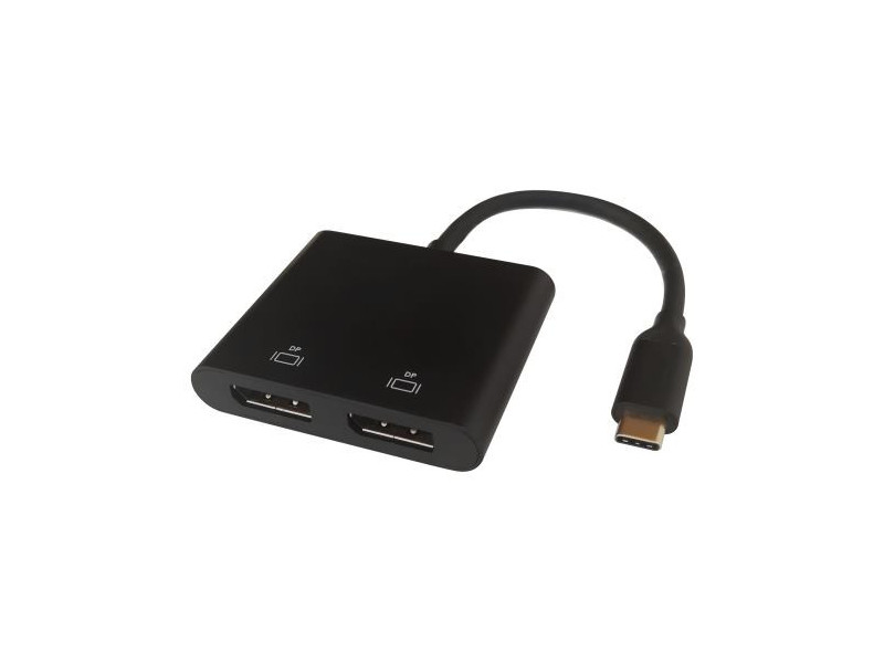 DELTACO Adaptér USB Type C/2x DP, čierny
