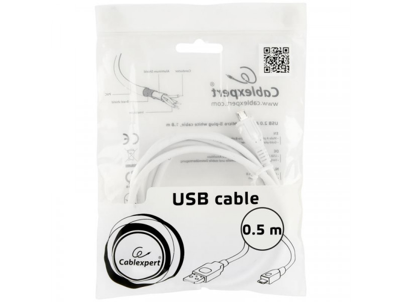 KABEL USB A - MicroB 0.5m biely