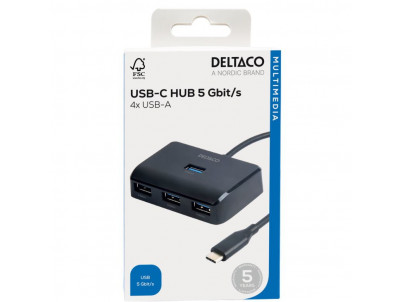 DELTACO USBC-HUB203, USB Type C Hub 4x USB A