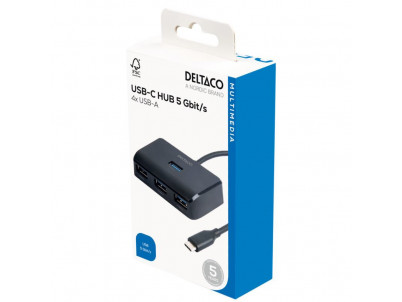 DELTACO USBC-HUB203, USB Type C Hub 4x USB A