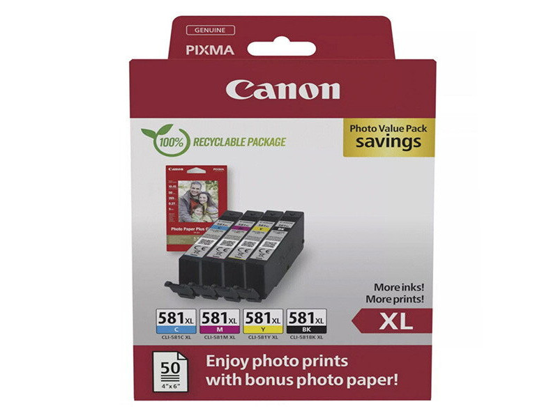 CANON Cartridge CLI-581XL CMYK + Fotopapier 10x15