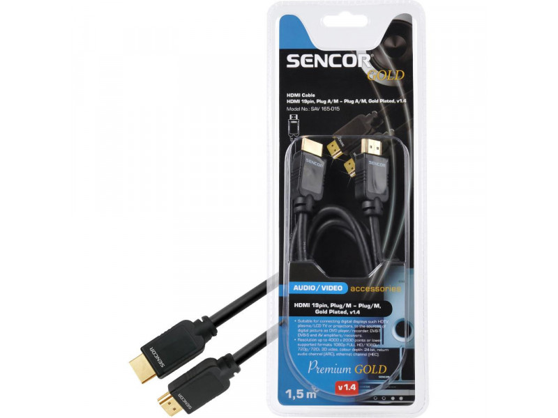 SAV 165-015 HDMI M-M 1,5M v1.4 PG SENCOR