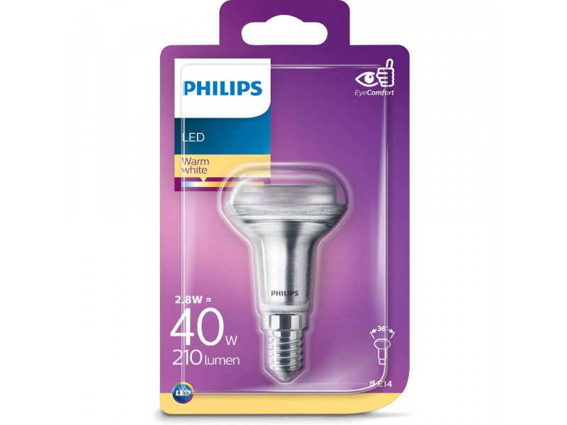 Philips LED žiarovka reflektorová R50 36° 230V 2,8W E14 noDIM 255lm 2700K A++ 15000h Blistr 1ks 929001891101