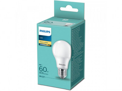 Philips LED žiarovka 1x8W-60W E27 806lm 2700K biela