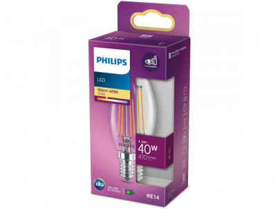 Philips sviečka, 4,3W, E14, teplá biela