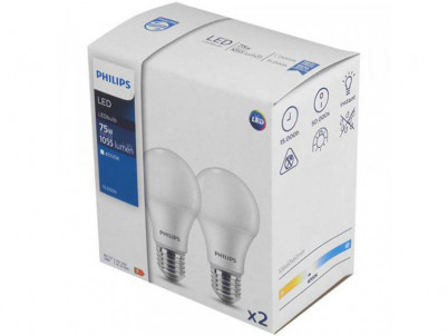 LEDbulb 10-75W A60 E27 CW 2 Pack PHILIPS