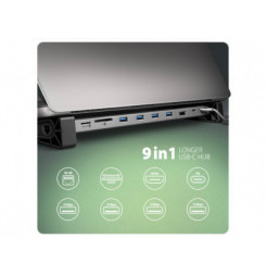 HMC-10HLS HUB 3xUSB-A HDMI RJ45 mSD 100W