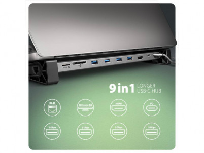 HMC-10HLS HUB 3xUSB-A HDMI RJ45 mSD 100W