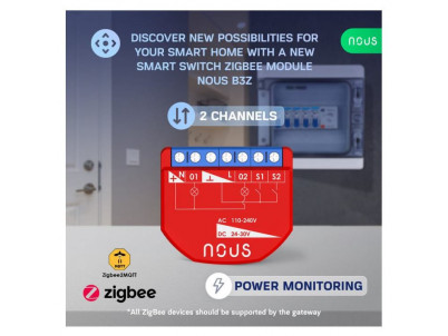 NOUS B3Z, ZigBee SMART Switch, prepínač (s mera)