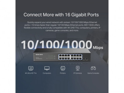 MERCUSYS MS116GS, 16-Port 1 Gbps Desktop Switch