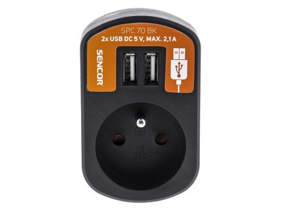 SPC 70 BK Zás. s 2xUSB, 5V/2100mA SENCOR