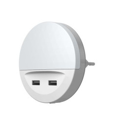 Svietidlo LEDVANCE LUNETTA® USB, LED do zásuvky, 2x USB nabíjací port, 3lm, 3000K, senzor deň-noc