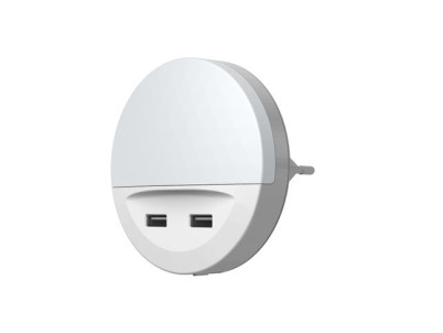 Svietidlo LEDVANCE LUNETTA® USB, LED do zásuvky, 2x USB nabíjací port, 3lm, 3000K, senzor deň-noc
