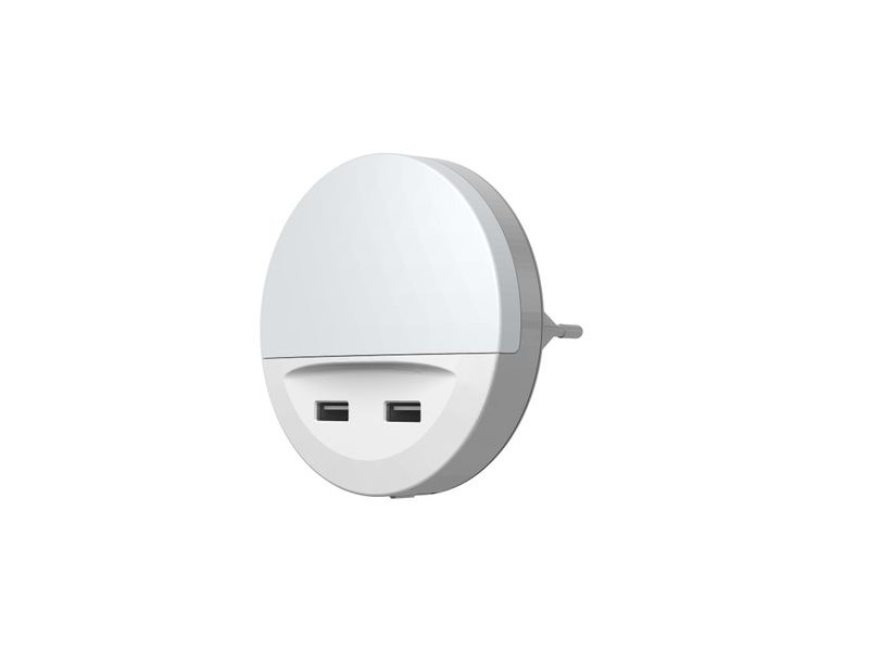 Svietidlo LEDVANCE LUNETTA® USB, LED do zásuvky, 2x USB nabíjací port, 3lm, 3000K, senzor deň-noc