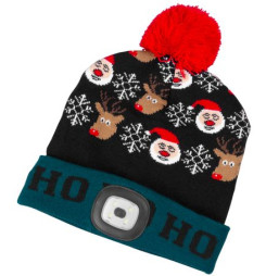 Čiapka Strend Pro X-mas Ho-Ho, zeleno-čierna L, 4x SMD LED, USB nabíjanie