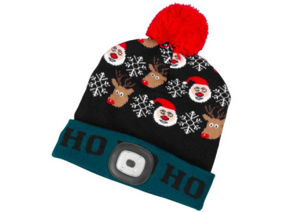 Čiapka Strend Pro X-mas Ho-Ho, zeleno-čierna L, 4x SMD LED, USB nabíjanie