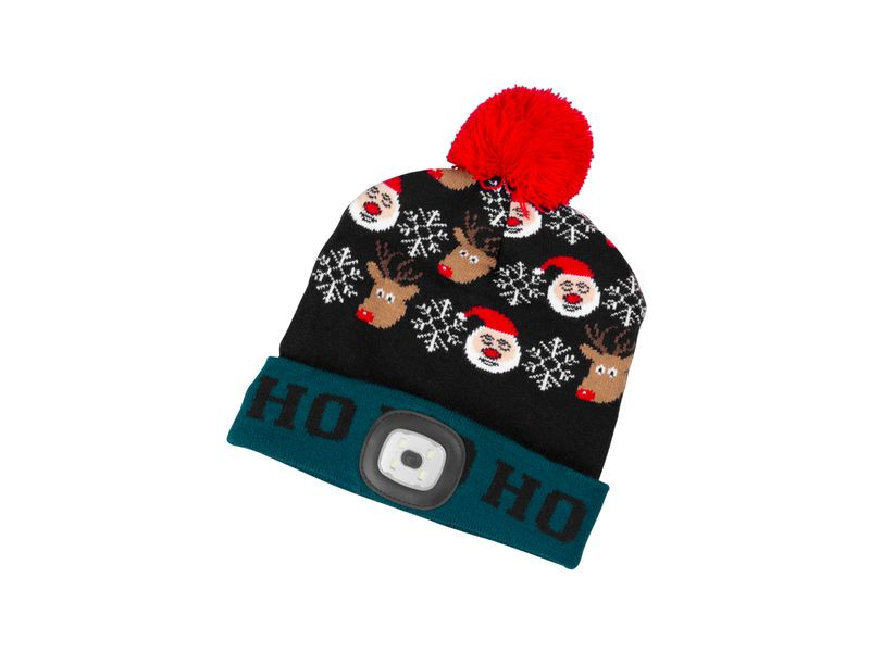 Čiapka Strend Pro X-mas Ho-Ho, zeleno-čierna L, 4x SMD LED, USB nabíjanie