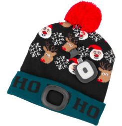 Čiapka Strend Pro X-mas Ho-Ho, zeleno-čierna L, 4x SMD LED, USB nabíjanie