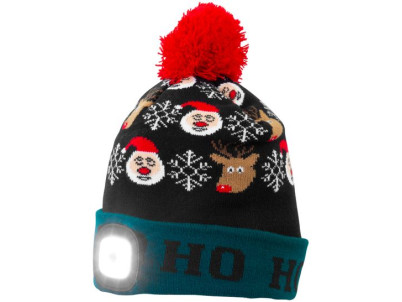 Čiapka Strend Pro X-mas Ho-Ho, zeleno-čierna L, 4x SMD LED, USB nabíjanie