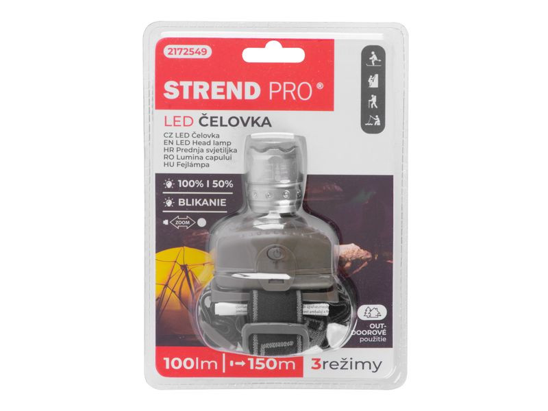 Čelovka Strend Pro Headlight H833, 2W CreeLED, ZOOM, 100 lm, 3xAAA, ultra light