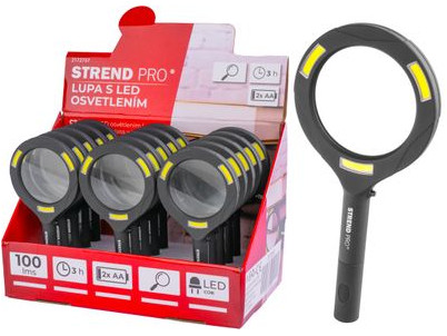 Lupa so svetlom Strend Pro 113x242x22 mm, 2xAA, LED 100 lm, 3x LED osvetlenie, na čítanie, Sellbox 15 ks