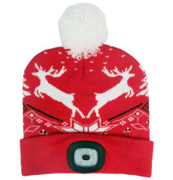 Čiapka Strend Pro X-mas červená, so sobmi, L, 4x SMD LED, USB nabíjanie