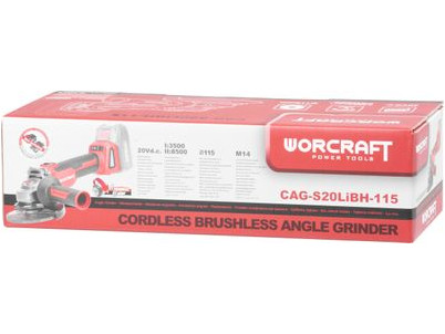 Brúska Worcraft CAG-S20LiBH ShareSYS, 115 mm, uhlová, 20V, Li-ion, bezuhlíková