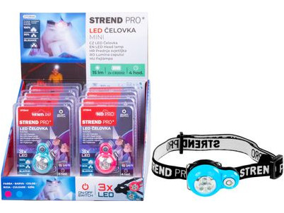 Čelovka Strend Pro Headlight, LED, 15 lm, mini, ružová/modrá, Sellbox 8 ks