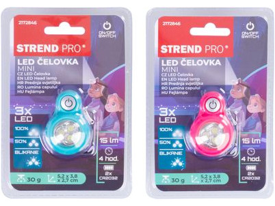 Čelovka Strend Pro Headlight, LED, 15 lm, mini, ružová/modrá, Sellbox 8 ks