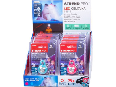 Čelovka Strend Pro Headlight, LED, 15 lm, mini, ružová/modrá, Sellbox 8 ks