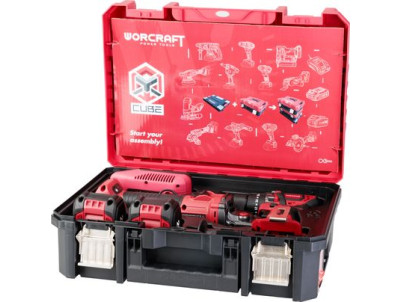 Set Worcraft XCUBE001 ShareSYS Toolbox, skrutkovač CHD-S20LiBA + uhlová brúska CAG-S20LiBS-125 mm, bezuhlíkové, 2x 4.0 Ah akumul