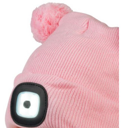 Čiapka Strend Pro kid ružová M, s brmbolcami, 4x SMD LED, USB nabíjanie