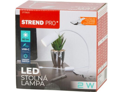 Lampa Strend Pro, stolná, s klipsou na uchytenie, Alu, biela, USB, 41 cm