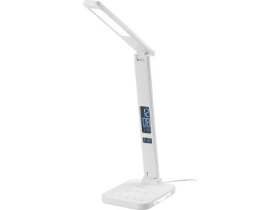 Lampa Strend Pro, stolná, LED, bezdrôtové nabíjanie, voľba intenzity svetla, s displejom, hodiny, budík, teplomer, 4 W, biela