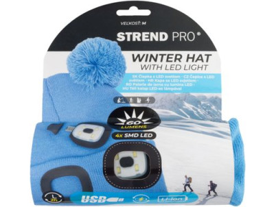 Čiapka Strend Pro kid modrá M, s brmbolcami, 4x SMD LED, USB nabíjanie