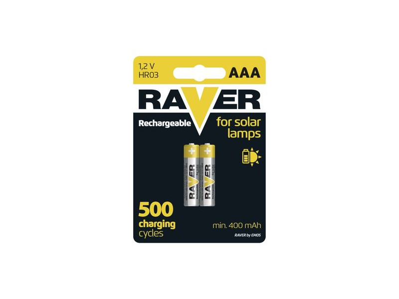Batéria RAVER SOLAR HR03, nabíjateľná batéria, 400 mAh, bal. 2 ks, AAA tužka