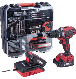 Skrutkovač Worcraft CHD-S20LiBAT ShareSYS 20V, Li-ion, bezuhlíkový, 2x akumulátor 2.0Ah, nabíjačka, set s príslušenstvom 73ks, v