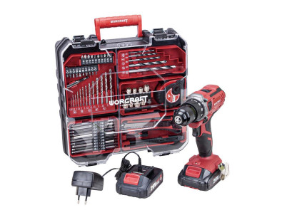 Skrutkovač Worcraft CD-S20LiWT ShareSYS, 20V Li-ion, 2x akumulátor 2.0 Ah, nabíjačka, set s príslušenstvom 73ks, v kufríku