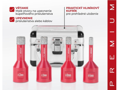 Sada vyrezávačov Strend Pro Premium DCB11S2, 6-8-10-12 mm, M14, diamant, korunky, professional